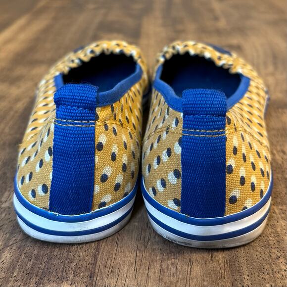 Tory Burch Ballet Flat Signature Logo Canvas Polka Dot Shoe Yellow Blue Size 8 - Picture 5 of 10